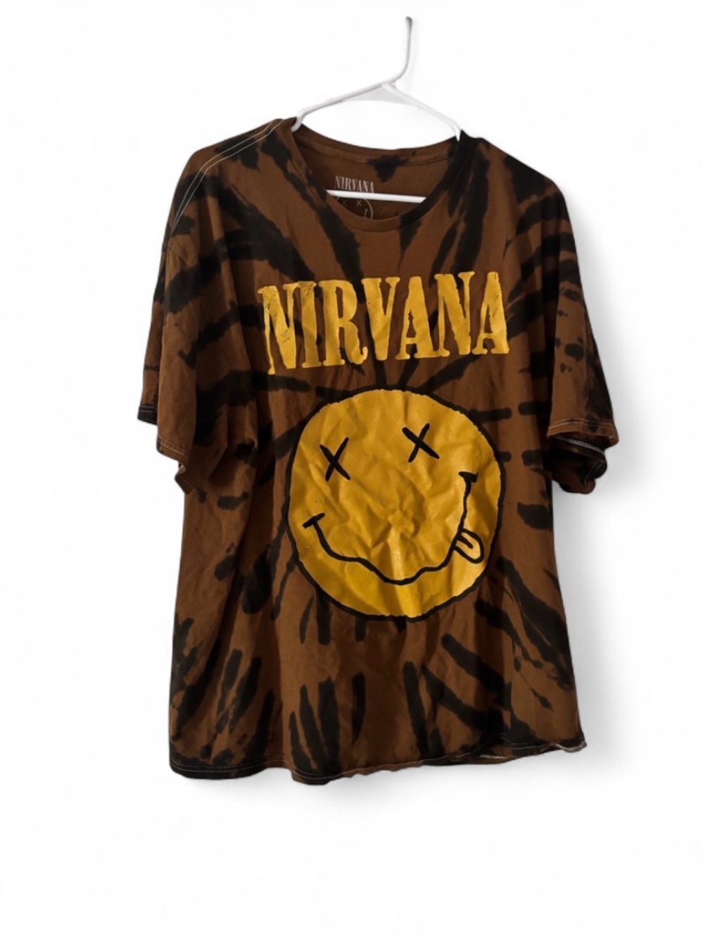 Women's Nirvana Brown Tie-Dye Smiley Face Tee